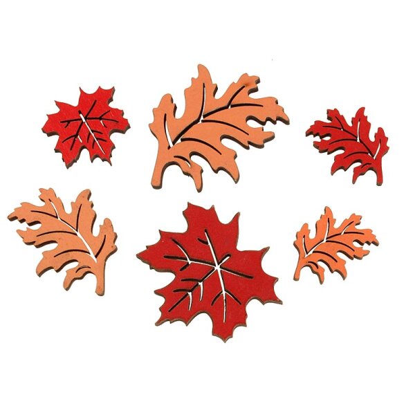 Herbstblätter dick Streudeko aus Holz orange-rot 2,5 -5 cm 6 Stück
