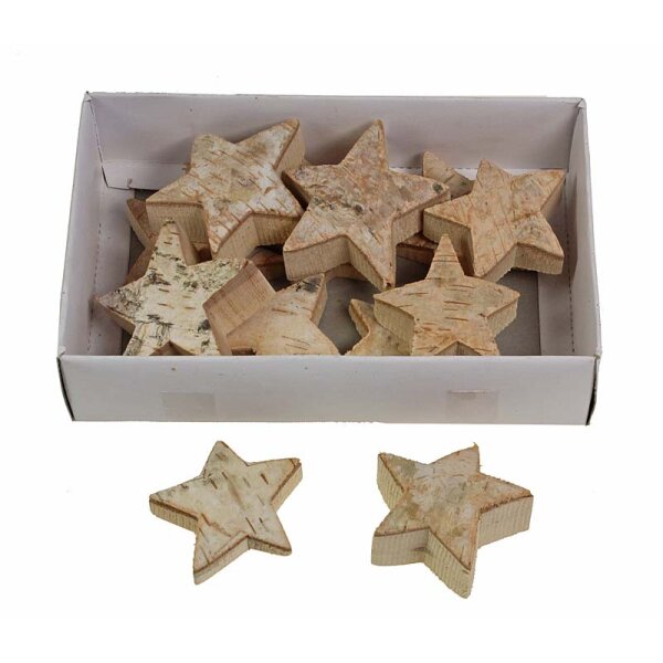 Sterne aus Birkenholz dick 5,5-7 cm 12 Stück