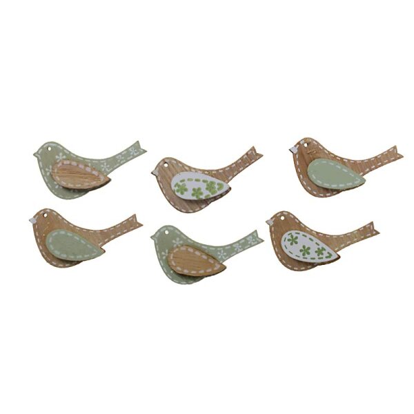 Deko-Vögel aus Holz natur-mint-weiss 4 cm 6 Stück Holzstreu Bastelvögel Mini-Vögel