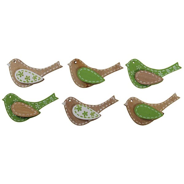 Deko-Vögel aus Holz natur-grün-weiss 4 cm 6 Stück Holzstreu Bastelvögel Mini-Vögel