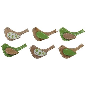 Deko-Vögel aus Holz natur-grün-weiss 4 cm 6...