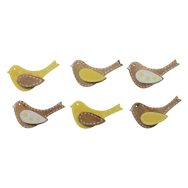Deko-Vögel aus Holz natur-gelb-weiss 4 cm 6 Stück Holzstreu Bastelvögel Mini-Vögel