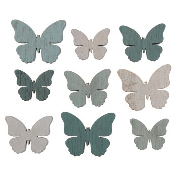 Holz-Schmetterlinge altweiss-blau 3-4 cm 9 Stück