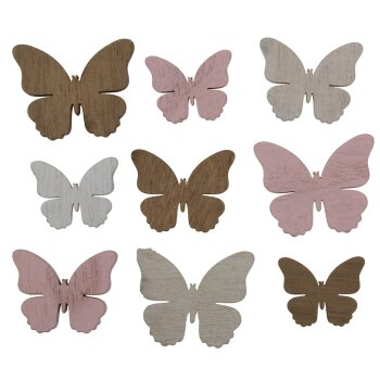 Holz-Schmetterlinge weiss-rosa-braun 3-4 cm 9 Stück