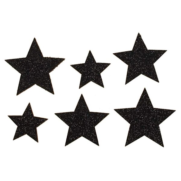 Streusterne aus Holz schwarz schimmernd 2,9 – 4,2 cm 6 Stück schwarze Bastel-Sterne