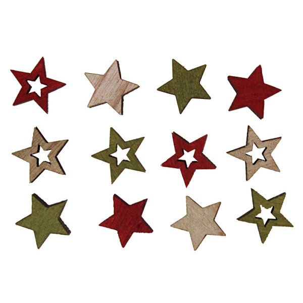 Mini-Sterne offen und geschlossen Streudeko natur-grün-rot 2 cm 12 Stück