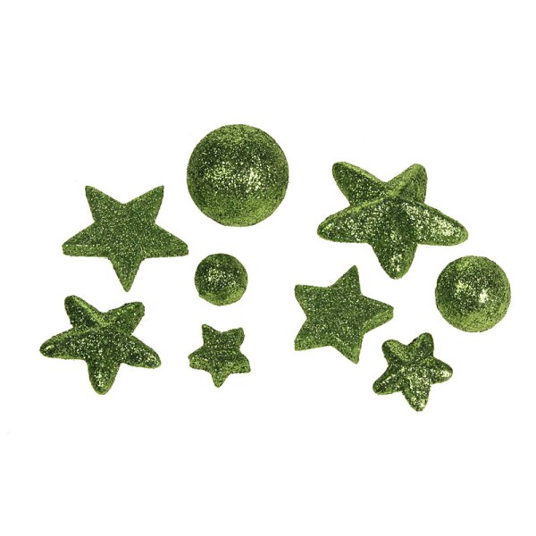 Weihnachtsdeko Glitter-Mix Kugeln und Sterne grün 9 Stück