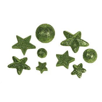 Weihnachtsdeko Glitter-Mix Kugeln und Sterne grün 9...