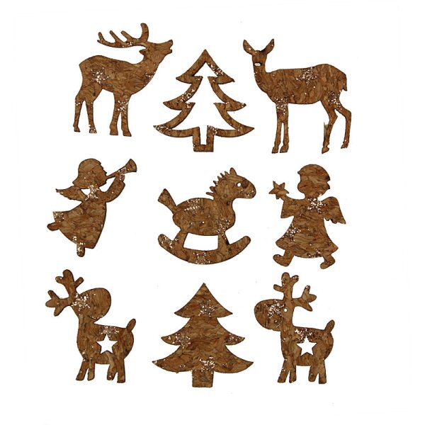 Streudeko aus Kork Weihnachtsmix 9 Motive 3,5 – 4 cm 9 Stück