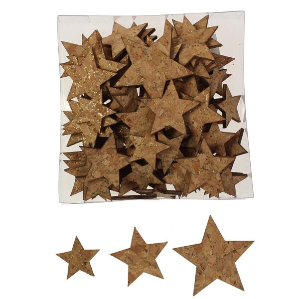 Streudeko Sterne aus Kork 3 - 5 cm Sparpackung 72 Stück