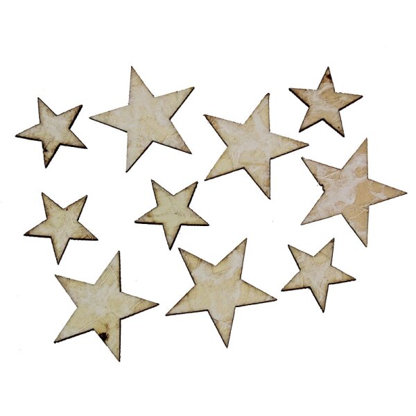 Sterne aus Holz und Sisal mit Klebepunkt 2,5-3,5 cm 10 Stück