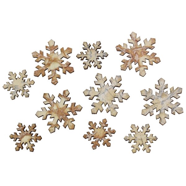 Schneeflocken aus Holz und Sisal mit Klebepunkt 2,5-3,5 cm 10 Stück