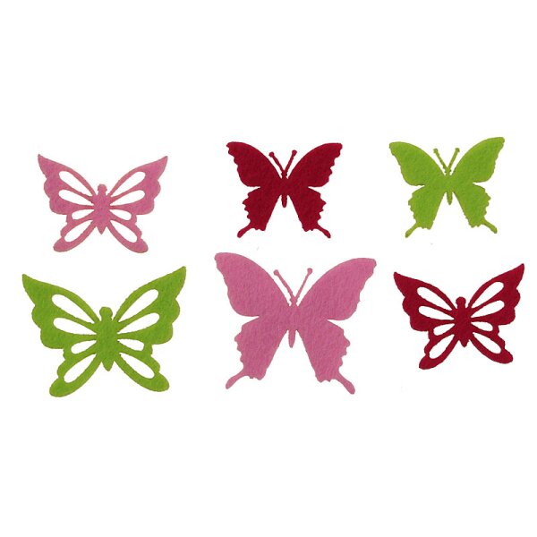Streu-Schmetterlinge aus Filz pink-rosa-grün 6 Stück