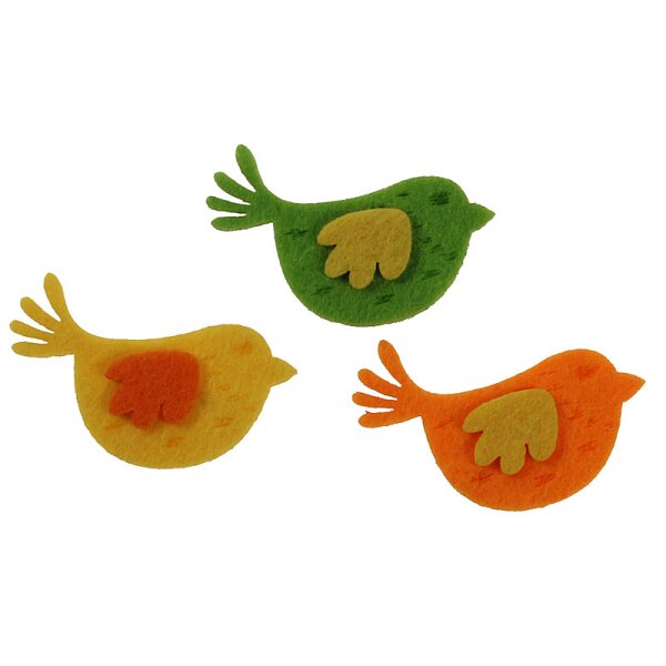 Filz-Vögel zum Streuen gelb-grün-orange 5 cm 3 Stück