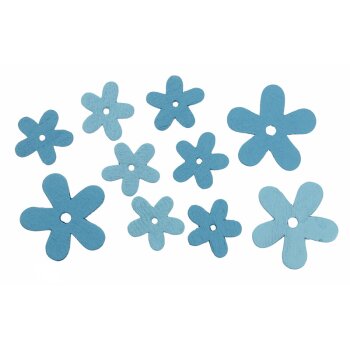 Holzblumen blau 3,5 - 5,5 cm 10 Stück Streudeko