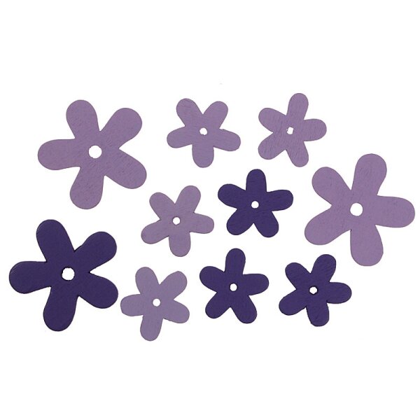 Holzblumen lila-flieder 3,5 - 5,5 cm 10 Stück Streudeko