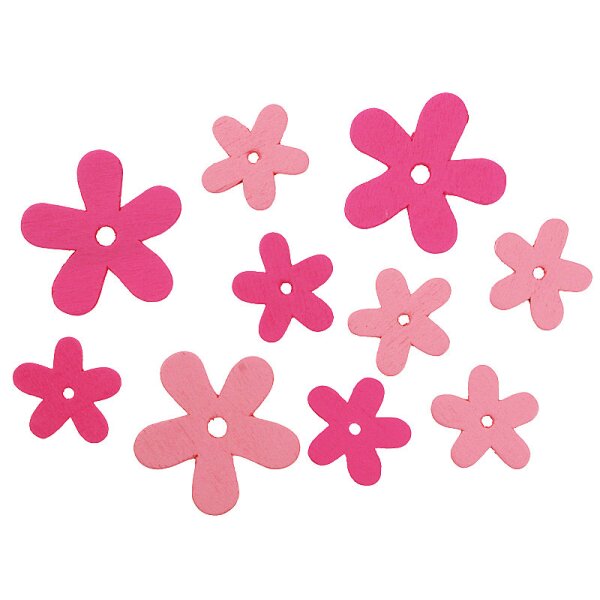Holzblumen rosa-pink 3,5 - 5,5 cm 10 Stück Streudeko