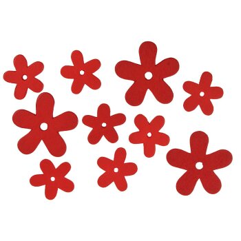 Holzblumen rot 3,5 - 5,5 cm 10 Stück Streudeko