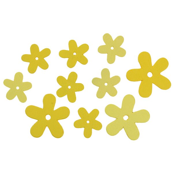 Holzblumen gelb 3,5 - 5,5 cm 10 Stück Streudeko