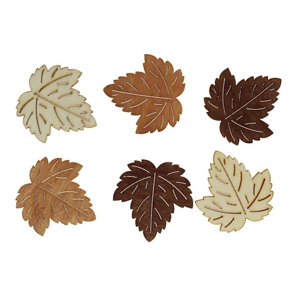 Herbstblätter aus Holz natur-braun 4 cm 6 Stück herbstliche Deko-Blätter aus Holz zum Basteln