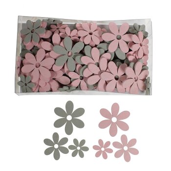 Streublüten aus Holz rosa-grau 2,5-4,5 cm Sparpackung 96 Stück