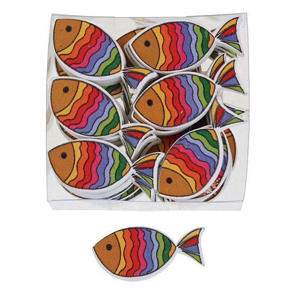 Fische zum Streuen aus Holz Regenbogen-Farben 3,5 cm Großpackung 36 Stück