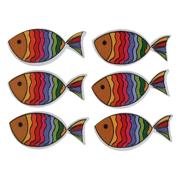 Fische zum Streuen aus Holz Regenbogen-Farben 3,5 cm 6 Stück