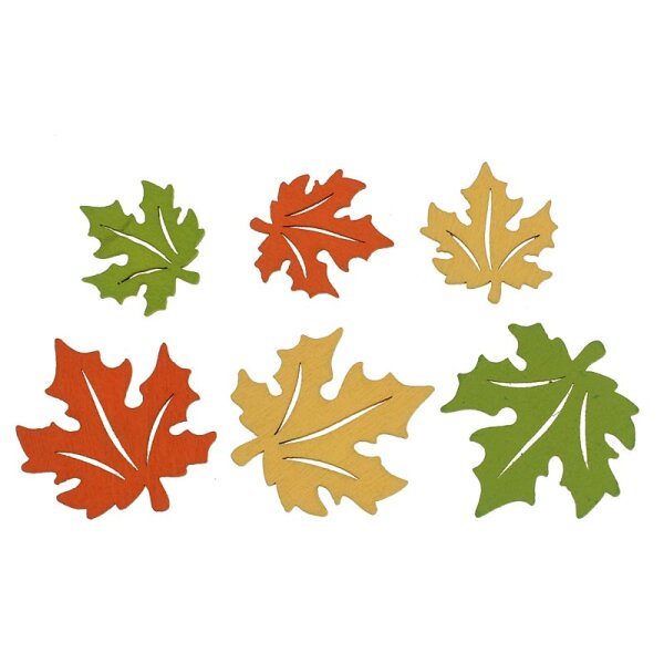 Ahornlaub aus Holz Herbstfarben 3,5 - 5,5 cm 6 Stück Streublätter Herbstblätter