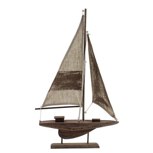 Segelschiff Antika aus Holz mit Ständer natur-beige 33x56 cm