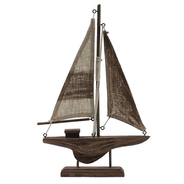 Segelboot Antika aus Holz mit Ständer natur-beige 18x30,5 cm