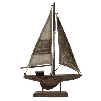 Segelboot Antika aus Holz mit Ständer natur-beige...