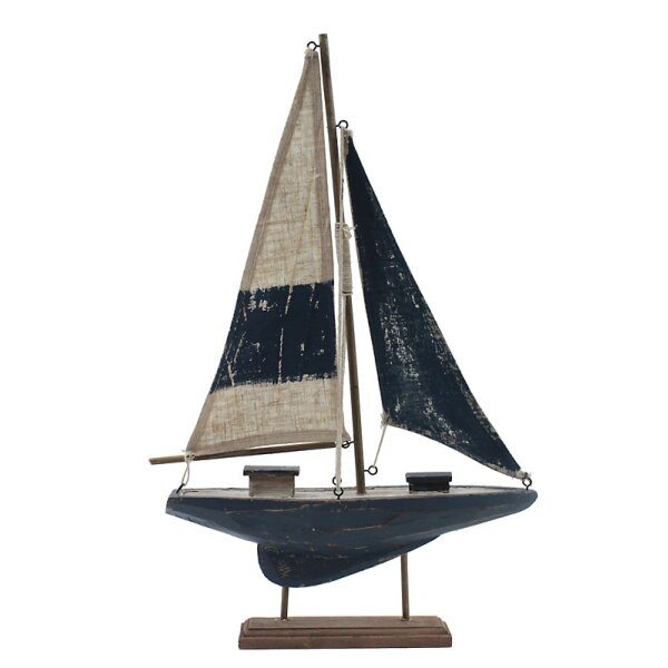 Segelschiff Antika aus Holz mit Ständer natur-blau 33x56 cm