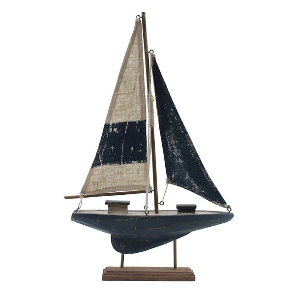 Segelboot Antika aus Holz mit Ständer natur-blau 25x43 cm