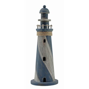 Deko Leuchtturm aus Holz blau-weiss 47 cm