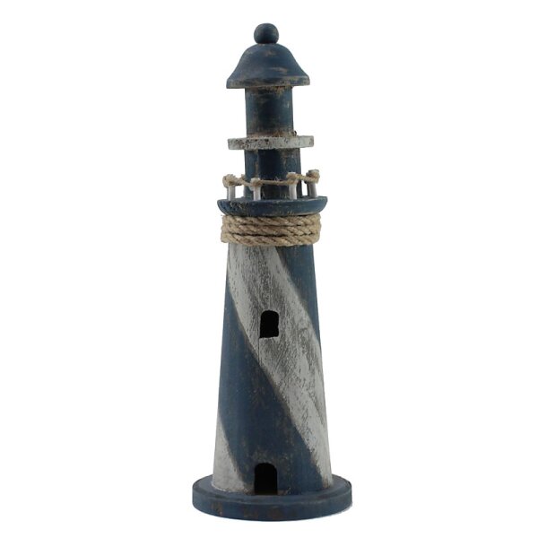 Deko Leuchtturm aus Holz blau-weiss 30 cm