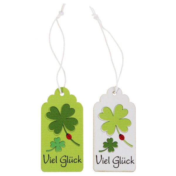 Dekoanhänger „Viel Glück“ mit Kleeblatt 2er-Set grün-creme 14 cm