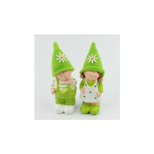 Keramik-Kinderfiguren mit Filzmütze hellgrün 12 cm 2er-Set