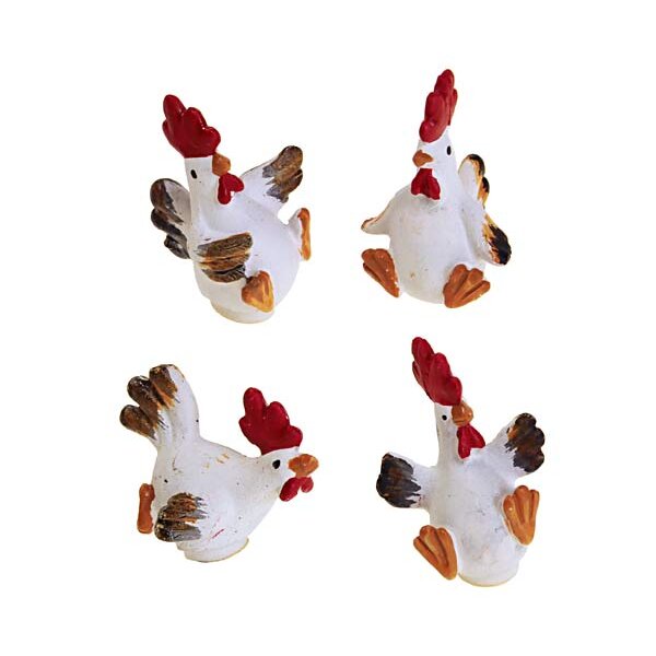 Mini-Hähne selbstklebend 2,5 - 3 cm 4 Stück Mini-Hühnchen Miniaturfiguren
