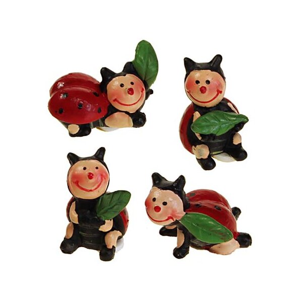 Mini-Marienkäfer mit Blatt 3 cm 4 Stück Miniatur Figuren