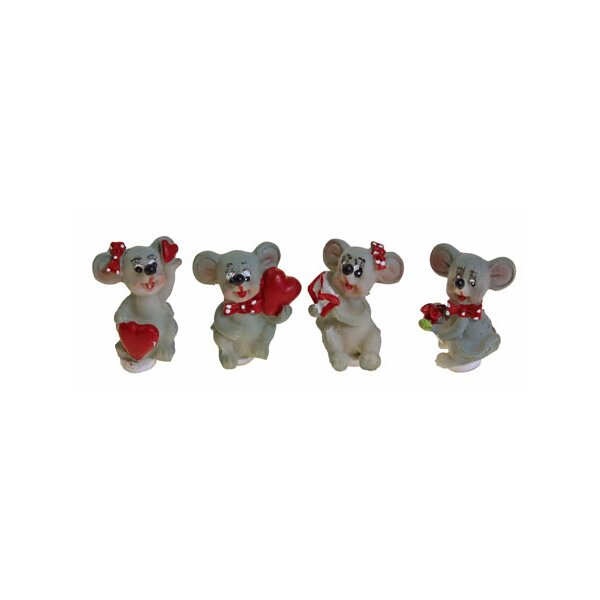 Mini-Mäuse mit Herz, Brief und Blümchen 3 cm 4 Stück Miniatur Figuren