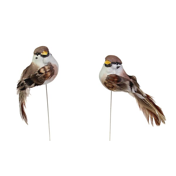 Dekovögel natur mit Federn 9 cm 2er-Set Naturvögel zum Basteln
