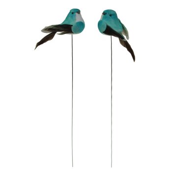 Deko-Vögel mit Federn türkis 5 cm 2er-Set türkis-farbene Bastelvögel