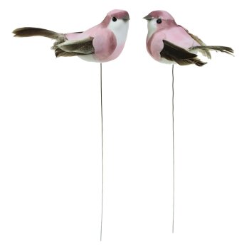 Deko-Vögel mit Federn rosa 10 cm 2er-Set rosa-farbene Bastelvögel