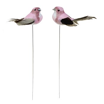 Deko-Vögel mit Federn rosa 7-8 cm 2er-Set rosa-farbene Bastelvögel