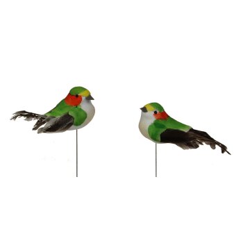 Deko-Vögel mit Federn grün 7-8 cm 2er-Set grüne Bastelvögel