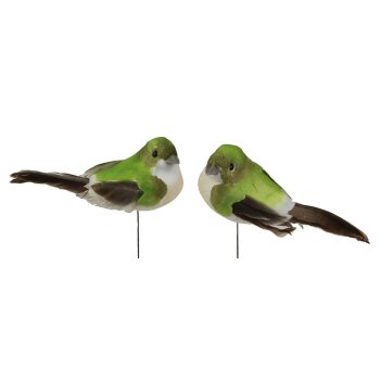 Deko-Vögel mit Federn hellgrün 5 cm 2er-Set hellgrüne Bastelvögel
