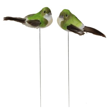 Deko-Vögel mit Federn hellgrün 5 cm 2er-Set hellgrüne Bastelvögel