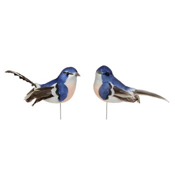 Deko-Vögel mit Federn blau 9-10 cm 2er-Set blaue Bastelvögel