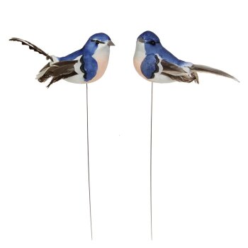 Deko-Vögel mit Federn blau 9-10 cm 2er-Set blaue Bastelvögel