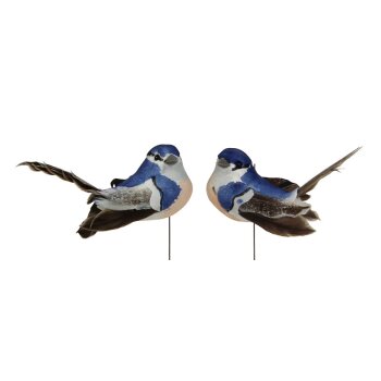 Deko-Vögel mit Federn blau 5 cm 2er-Set blaue Bastelvögel